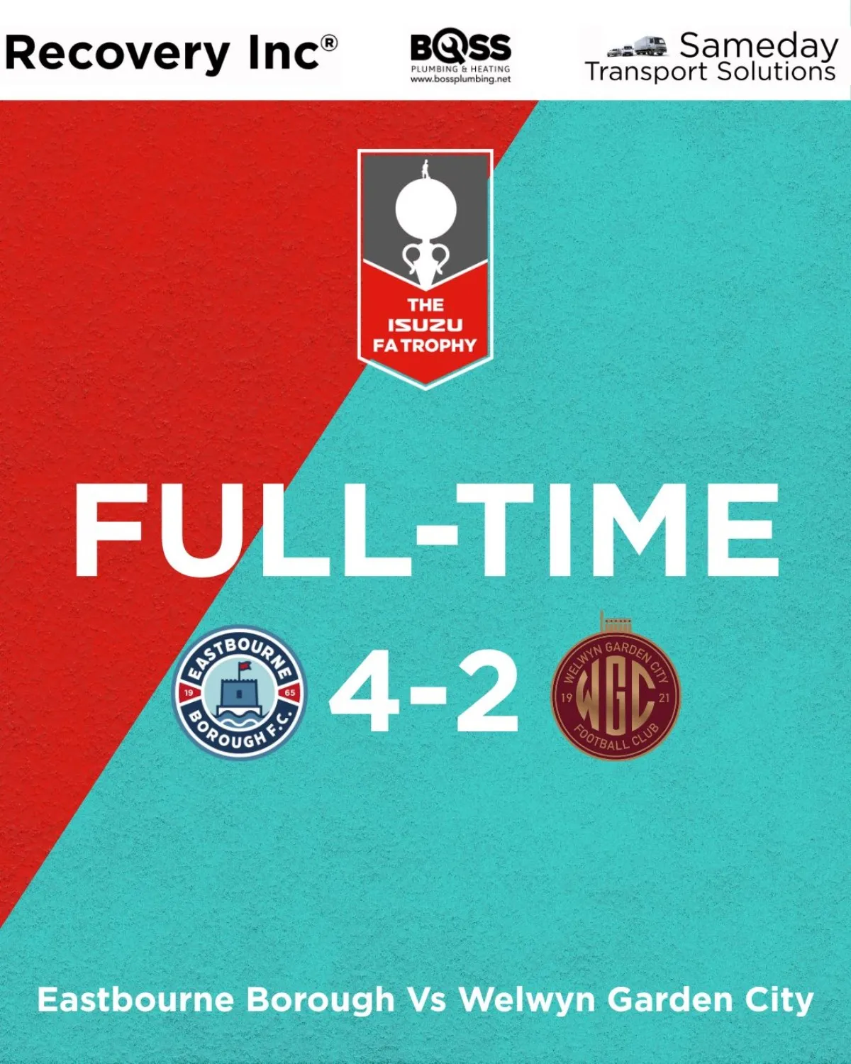 Full-time graphic: Eastbourne Borough v WGC