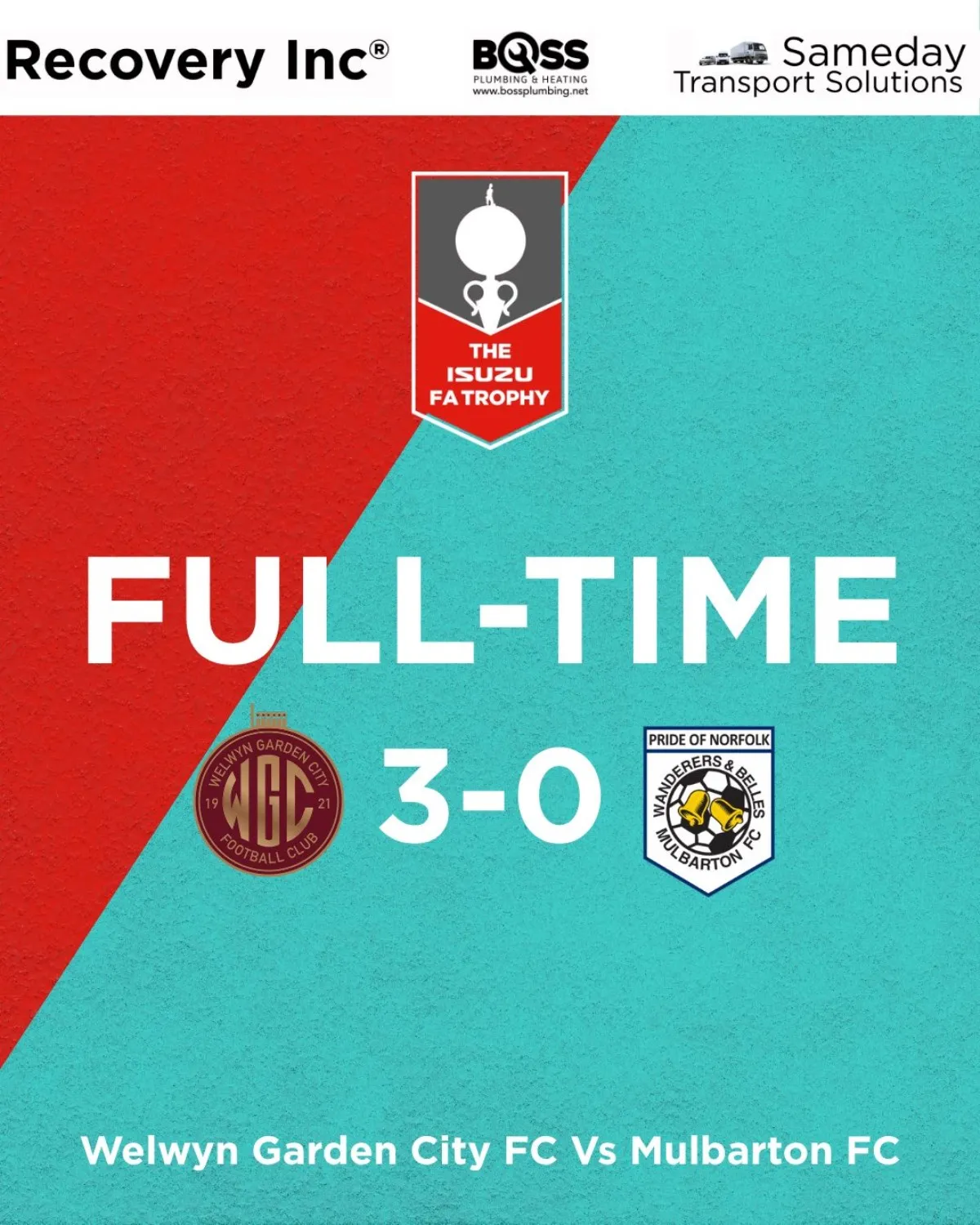 Full-time graphic: WGC v Mulbarton Wanderers